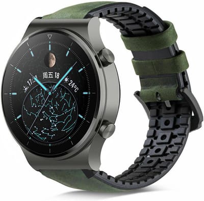 Strap-it Leren / siliconen bandje - geschikt voor Huawei Watch GT 2 Pro / GT 2 46mm / GT 3 46mm / GT 3 Pro 46mm / GT 4 46mm / GT 5 & 5 Pro (46mm) / GT Runner / Watch 3 / 3 Pro - groen