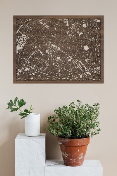 Houten Stadskaart Paris Notenhout 50x70cm Wanddecoratie Voor Aan De Muur City Shapes