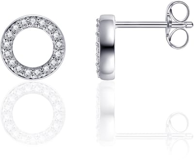 Jewels Inc. - Oorbellen - Oorstekers Cirkel open gezet met Zirkonia - 9mmØ - Gerhodineerd Zilver 925