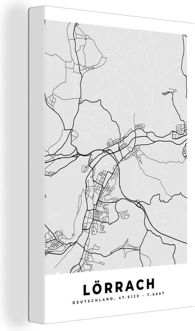 Canvas Schilderij Stadskaart - Plattegrond - Kaart - Lörrach - Duitsland - 20x30 cm - Wanddecoratie