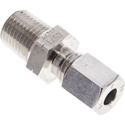 1/4'' NPT Buitendraad x 6L RVS Rechte Snijring Koppeling 315 Bar DIN 2353 - FL2S-MC-ST-014N-06-L