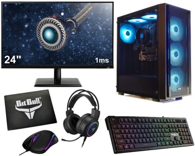 Complete 144Hz Gaming PC Setup - 24" Gaming Monitor, -Toetsenbord en -Muis - Ryzen 5 6-Core - RTX 3050 - 16GB - 1TB SSD - WIFI - Gamdias Aura GC2