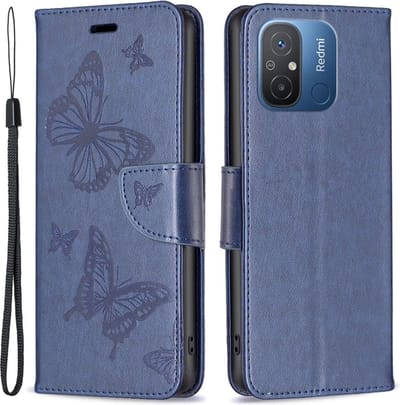 Coverup Hoesje - Geschikt voor Xiaomi Redmi 12C Hoesje - Coverup Vlinders Book Case - Blauw