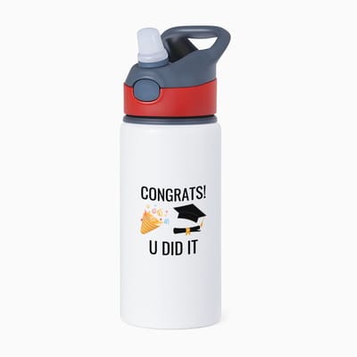 Hacebo® - congrats you did it waterfles met rietje rood - Geslaagd - studenten - cadeau - geslaagd - student - gefeliciteerd - water fles - 650ML