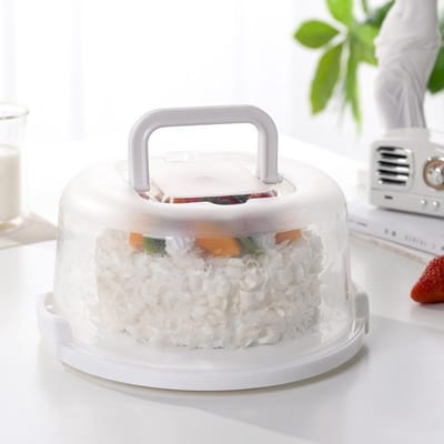 Plastic Ronde Taartdoos Drager Handvat Gebak Opberg Houder Dessert Container Deksel Koffer Taart Accessoires Voedsel Opbergdoos white