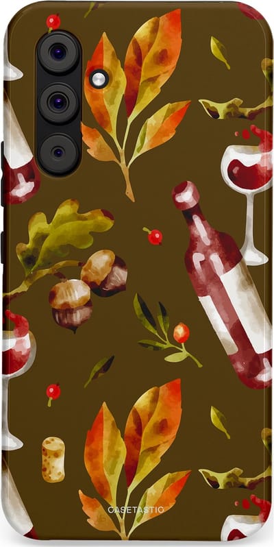 Casetastic Hoesje Geschikt voor Samsung A54 (5G) - Stijlvolle Beschermende Duo-layer Case - Rode Wijn Bladeren