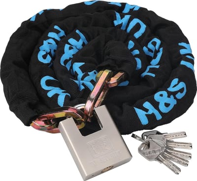 Hoogwaardig kettingslot anti-diefstal 10 mm x 1,2 m ketting en slot met 5 sleutels voor fiets, motor, ebike, scooter, scooter, Vespa, bromfiets of bromfiets