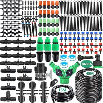 Druppelirrigatiesysteem 281-delig met 45m + 15m Slang, Automatisch Bewateringssysteem voor Tuin en Potplanten