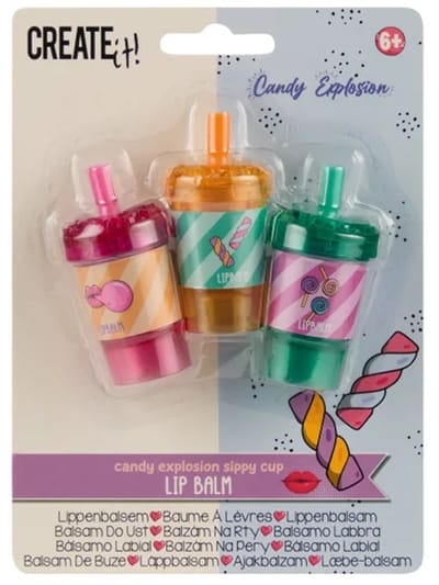 Create It! Lippenbalsem - Candy Explosion - Drinkbekers - Vanaf 6 jaar - 3 stuks - Kauwgom - Vanille - Watermeloen - Meisjes & Jongens