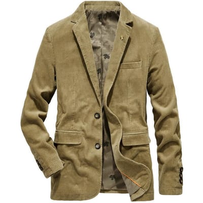 Lente en Herfst Nieuw Corduroy Pak Retro Casual Plat Jasje Heren Effen Kleur Pak 4XL beige