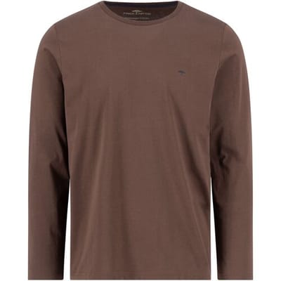 Fynch-Hatton T-Shirt O-Neck Long Sleeve Uni Color Cotton Dark Chocolate / male