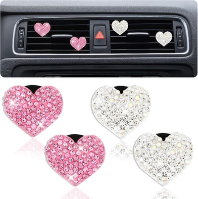 4pcs Auto Luchtverfrisser Clips - Auto Decoratie - Huis Decor Clip - Aromatherapie Glitter - Strass Luchtverfrisser Clips - Hart Decoratie voor Meisjes Vrouwen (Roze, Wit)