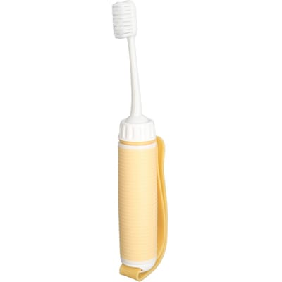 Brosse à dents auxiliaire en silicone Sangle d'ajustement Empêche le glissement Prise en main facile Brosse à dents pour personnes âgées beige