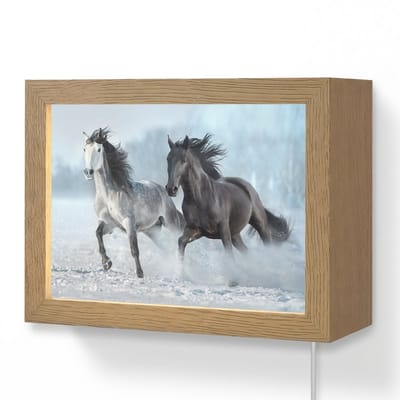 Wandlamp 20x15 cm - Oplaadbaar - Paarden - Winter - Dieren - Natuur - Sneeuw - Wandlampen binnen woonkamer - Slaapkamer lamp met kabel - Decoratieve nachtlamp - Vloerlamp snoer