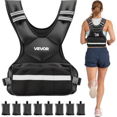 VEVOR Verstelbaar Gewichtvest met 8 x 2 lb Gewichtzakken voor individuele training, X-vormig fitnessvest met reflecterende strepen en gespbanden voor krachttraining, hardlopen en joggen, zwart