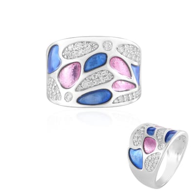 Cavill - Zilveren Ring Geplatineerd - 925 Sterling Zilver - Kleurrijke Cambodja Zirkoon 0,58 ct - Modern Breed Rond Geslepen Design