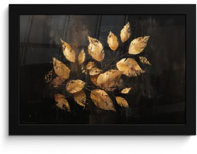 Poster in lijst - Fotolijst 30x20 cm - Posters - Gouden Bladeren op Donkere Achtergrond - Posterlijst zwart - Decoratie - Wanddecoratie woonkamer - Muurdecoratie slaapkamer