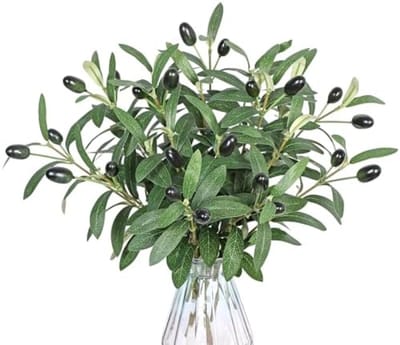 PromoHome Kunstmatige Olijftakken Set van 10 Stuks - Groene Kunstzijde Bladeren met Olijven - 30 cm Lange Stelen voor Vazen, Tafeldecoratie, Bruiloften en Huisdecoratie