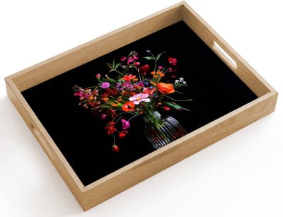 Dienblad hout 40x30 cm - Schootdienblad - Boeket - Veldbloemen - Vaas - Borrelplank rechthoek - Plateau dienbladen