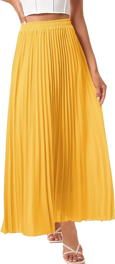 Elegante Hoge Taille Vloeiende Plissé Rok met Elastische Stretch voor Dames - Lange Maxi A-lijn Strandrok