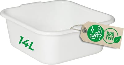 Novaliv Vierkante Afwasbak 14L, 38x38 cm, Wit, BPA-vrij, Vaatwasserbestendig, Ideaal voor Keuken en Camping, Bad, Grote Kunststof Kom, Vierkante Afwasbak, Afwasbak, Afwaskom