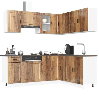 vidaXL - 11-delige - Keukenkastenset - Porto - bewerkt - hout - oud - houtkleurig