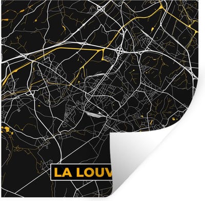 Muurstickers - Sticker Folie - Kaart - Goud - La Louvière - Plattegrond - Stadskaart - 100x100 cm - Plakfolie - Muurstickers Kinderkamer - Zelfklevend Behang XXL - Zelfklevend behangpapier - Stickerfolie