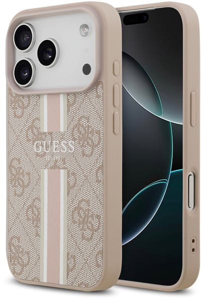 Hoesje geschikt voor Apple iPhone 17 Pro - Guess 4G Printed Stripes Hard Case Back Cover - Geschikt voor MagSafe - Roze