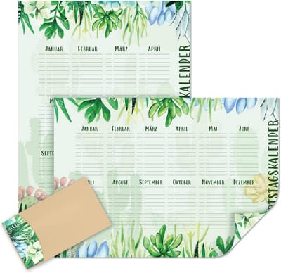Verjaardagskalender Cactus - Jaaronafhankelijk DIN A2 Formaat - Permanente Kalender Voor Verjaardagen
