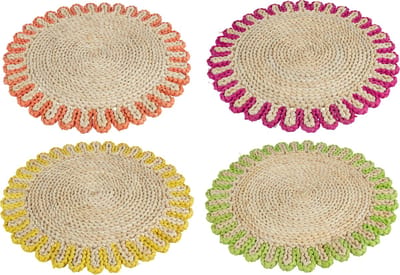 J-Line placemat Rond Rand - riet - mix - 4 stuks