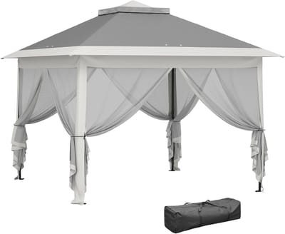 Tuinpaviljoen Pop-up - Partytent Vouwbaar - Feesten Buiten - Waterafstotend Dubbel Dak - 33 x 33 Meter - Donkergrijs