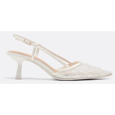 Stradivarius Kitten heel mesh stras schoenen  BEIGE 35