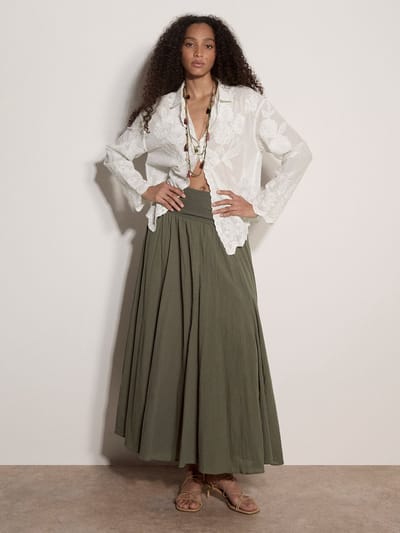 Katoenen midi-rok met jersey tailleband
