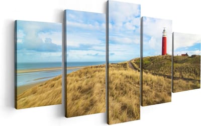 Artaza Canvas Schilderij Vijfluik Vuurtoren met Duinen in Texel - 100x50 cm - Wanddecoratie Woonkamer - Schilderijen - Muurdecoratie