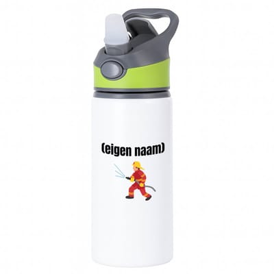 Hacebo® - brandweerman waterfles met rietje groen - Brandweer - iemand die werkt bij de brandweer - met eigen naam - leuk cadeau voor iemand die bij de brandweer werkt - cadeau - kado - water fles - 650ML