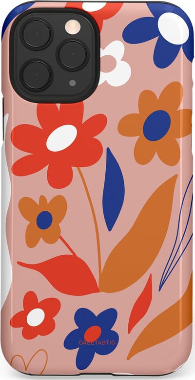 Casetastic hoesje geschikt voor Apple iPhone 11 Pro - Dubbellaagse bescherming - Vormen in bloei - Fashion Case - Perzik Rood Donkerblauw