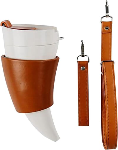 QTTVBTNA -Isolerende RVS Koffiebeker – Dubbelwandige Thermosbeker voor Heet & Koud – Reisbeker met Handvat – Sport, Outdoor, Auto – Uniek Gehoornde Design – Wit