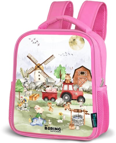 NoBoringSuitcases.com® - Rugzak roze - Schooltas meisjes - dieren op een boederij - Kinder rugtas meisje - Boekentas kind - Kinderrugzak voor school - Schoolrugzak
