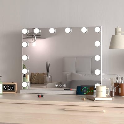 Make-upspiegel met Verlichting en 3 Lichtkleuren | Duurzame Hollywood Spiegel met USB | Aanraakbediening | 50 x 40 cm
