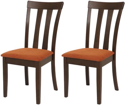 Set van 2 eetkamerstoelen MCW-G46, keukenstoel, stof/textiel, massief hout ~ donker frame, oranje
