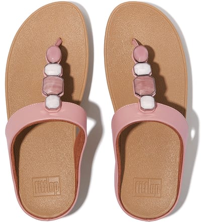 FitFlop Damen Flip Flops Fino Multi-Stone Leather Toe-Post Sandals IU9 Soft Blush-37