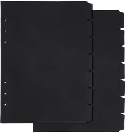 2 sets 14 sheets A5 index binder dividers - zwarte plastic binder dividers - 6 ring binder dividers - binder dividers met 7-tabs - 6 gaten ring index pagina voor dagboek
