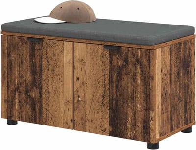 Halbank met opbergruimte - Opbergbank entree - Ruimte organiseren - Gewatteerd zitkussen - 80 x 46 x 46 cm - Oudhout