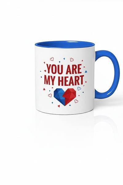 Mok 'You Are My Heart' - Romantisch Liefdescadeau met Geometrisch Hart en Blauwe Rand