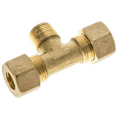 R 3/8'' Mannelijk X 12mm Messing T-Stuk Knelfitting 75 Bar DIN EN 1254-2