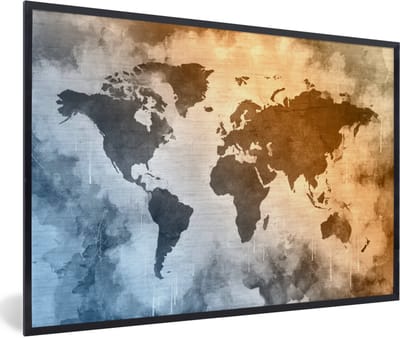 Poster in lijst - Fotolijst 90x60 cm - Posters - Wereldkaart - Kleuren - Abstract - Posterlijst zwart - Decoratie - Wanddecoratie woonkamer - Muurdecoratie slaapkamer