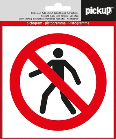 Pickup pictogram Aufkleber 14x14 cm Fur Fussganger verboten