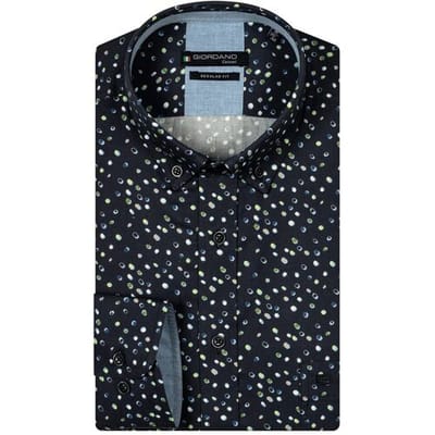 Giordano Overhemd Ivy Button-Down Multi Dots Pattern Twill Navy-Donkergroen / male