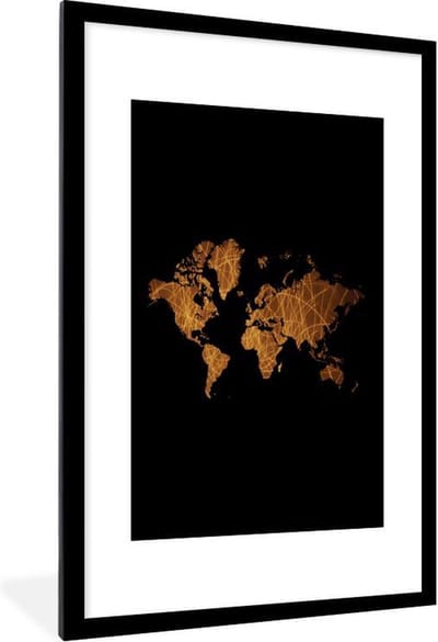 Poster in lijst - Fotolijst 60x90 cm - Posters - Wereldkaart - Goud - Luxe - Posterlijst zwart - Decoratie - Wanddecoratie woonkamer - Muurdecoratie slaapkamer