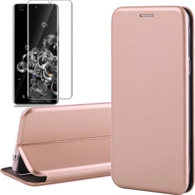 Hoesje geschikt voor Samsung Galaxy S20 Ultra - Screen Protector GlassGuard - Book Case Kunstleer ThinShield Roségoud & Screenprotector